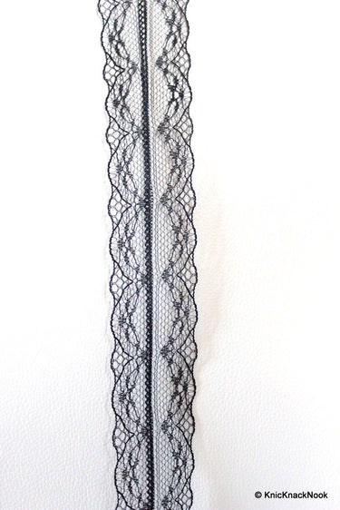 Wholesale Black Embroidered Net Lace Trim Ribbon 45mm wide, Delicate Lace, Lingerie